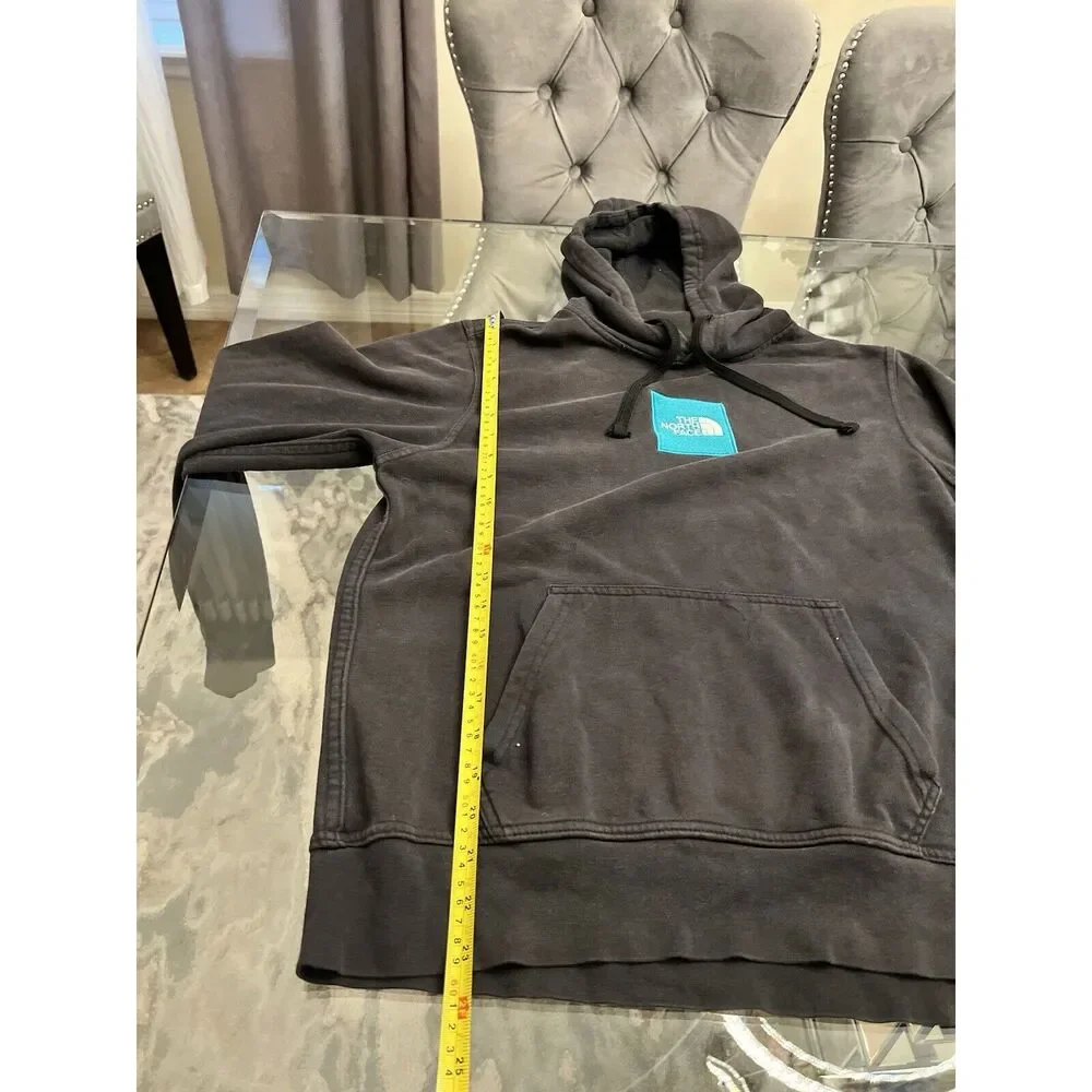 The North Face Mens Long Sleeve Hoodie Sweatshirt Faded Black Embroidered Logo S